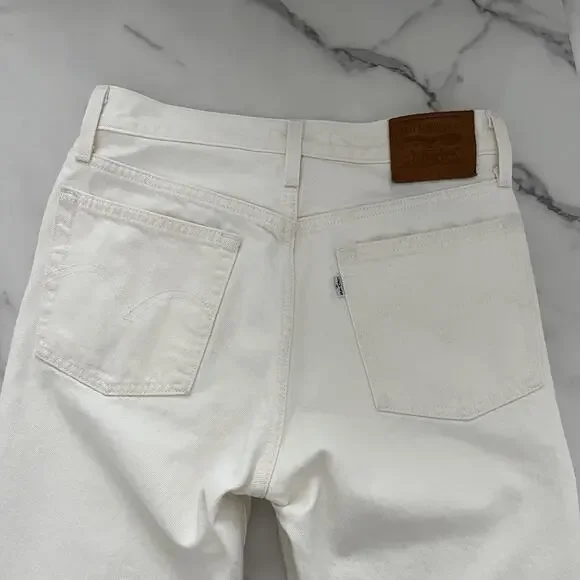 Levi's Wedgie Straight Ankle Jeans Off White Sz 26 Americana Heritage Chic Vibe - Picture 7 of 10